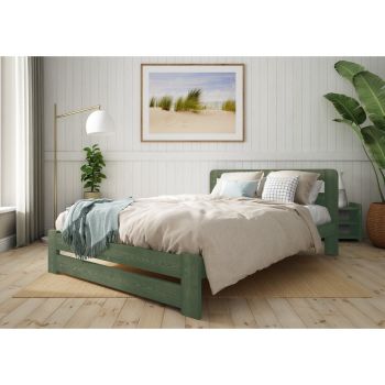Aurora Bed Frame 5 Feet - Wood - L207 x W161 x H80 cm - Midnight Green