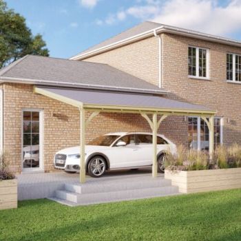 Felt Shingle Roof Car Port 3 Post - Wood - L250 x W434 cm - Light Green