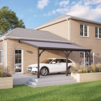 Felt Shingle Roof Car Port 3 Post - Wood - L200 x W578 cm - Rustic Brown