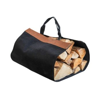 Fabric Log Bag with Faux Leather - L45.5 x W46 x H100 cm - Black