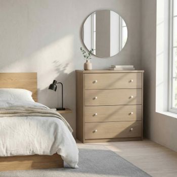4 Drawer Chest of Drawers - Metal - L41.5 x W83.8 x H87.4 cm - Smoke Oak Effect - Flat Packed