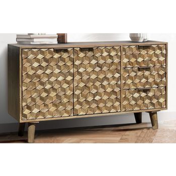 Geometric Medium Sideboard - Mango Wood - L40 x W137 x H77 cm - Light Finish - Assembly Required