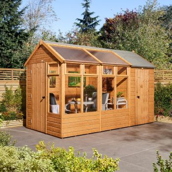 12 x 6 Growhouse with Store - Timber - L365.5 x W197.5 x H246.5 cm - Dip Treated Honey Brown