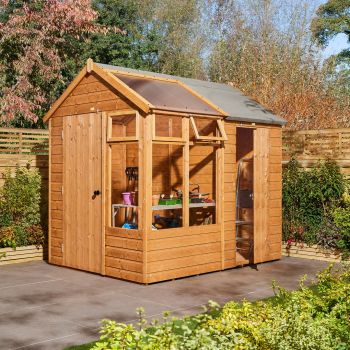 8 x 6 Growhouse with Store - Timber - L248 x W197.5 x H246.5 cm - Dip Treated Honey Brown