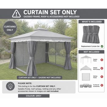 Monaco Gazebo 3x3m Curtain Set Only - Grey