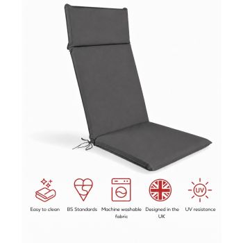 SP High Back Recliner Pad Cushion (Pack of 4) - L116 x W49 x H6 cm - Grey
