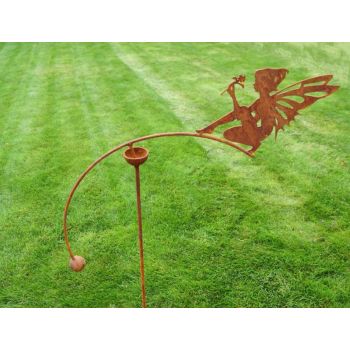 Fairy Sitting Wind Rocker Single Bare Metal/Ready to Rust - Steel - L66 x W54 x H148.5 cm