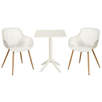 3 Piece Bistro Garden Set with 2 Sunray Armchairs and Square Table - Plastic/Metal - L52 X W58 X H86 cm - White - Flat Packed