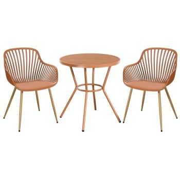 3 Piece Bistro Garden Set with 2 Sunray Armchairs and Round Table - Plastic/Metal - L52 X W58 X H86 cm - Terracotta - Flat Packed