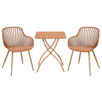 3 Piece Bistro Garden Set with 2 Sunray Armchairs and Square Folding Table - Plastic/Metal - L52 X W58 X H86 cm - Terracotta - Flat Packed