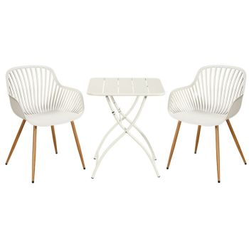3 Piece Bistro Garden Set with 2 Sunray Armchairs and Square Folding Table - Plastic/Metal - L52 X W58 X H86 cm - White - Flat Packed