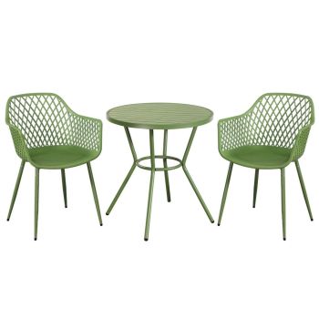 3 Piece Bistro Garden Set with 2 Lattice Armchairs and Round Table - Plastic/Metal - L42.5 X W56.5 X H84.5 cm - Moss Green - Flat Packed