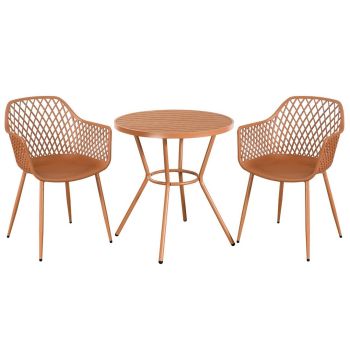 3 Piece Bistro Garden Set with 2 Lattice Armchairs and Round Table - Plastic/Metal - L42.5 X W56.5 X H84.5 cm - Terracotta - Flat Packed