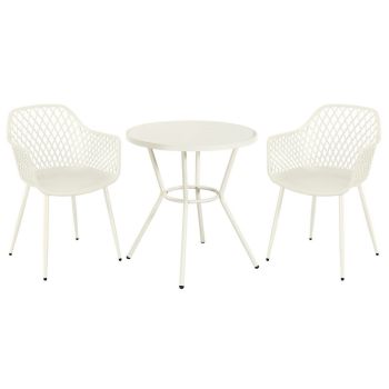 3 Piece Bistro Garden Set with 2 Lattice Armchairs and Round Table - Plastic/Metal - L42.5 X W56.5 X H84.5 cm - White - Flat Packed