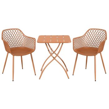3 Piece Bistro Garden Set with 2 Lattice Armchairs and Square Folding Table - Plastic/Metal - L42.5 X W56.5 X H84.5 cm - Terracotta - Flat Packed