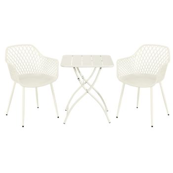 3 Piece Bistro Garden Set with 2 Lattice Armchairs and Square Folding Table - Plastic/Metal - L42.5 X W56.5 X H84.5 cm - White - Flat Packed