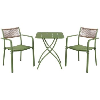 3 Piece Bistro Garden Set with 2 Rope Back Armchairs and Square Folding Table - Plastic/Metal - L56 X W54 X H80 cm - Terracotta - Flat Packed