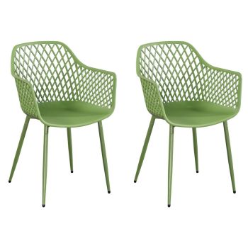 Pair of Lattice Bistro Garden Arm Chairs - Plastic/Metal - L42.5 x W56.5 x H84.5 cm - Moss Green - Part Assembled