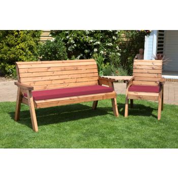 Four Seater Companion Set Angled with Cushions - W280 x D90 x H98 - Fully Assembled - Burgundy