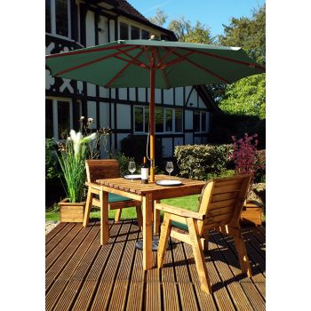 Two Seater Table Set - L100 x W220 x H98 cm - Redwood - Green Cushion and Parsol Included