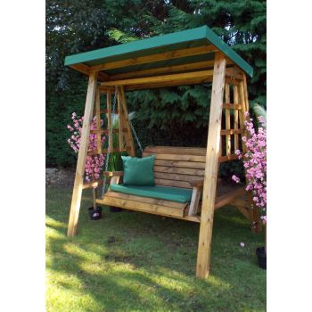 Dorset Two Seat Swing - W170 x D124 x H196 cm - Fully Assembled - Green Cushion and Roof Cover Included