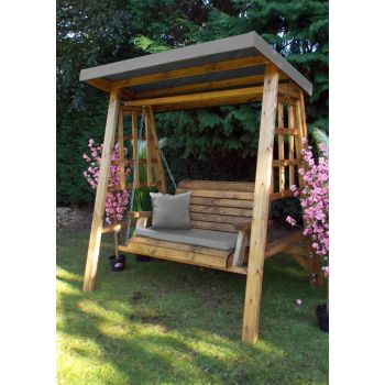 Dorset Two Seat Swing - W170 x D124 x H196 cm - Fully Assembled - Grey Cushion and Roof Cover Included