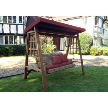 Dorset Three Seat Swing - W225 x D124 x H196 cm - Fully Assembled - Burgundy Cushion and Roof Cover Included