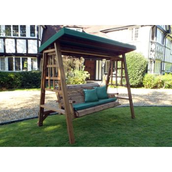 Dorset Three Seat Swing - W225 x D124 x H196 cm - Fully Assembled - Green Cushion and Roof Cover Included