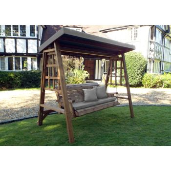 Dorset Three Seat Swing - W225 x D124 x H196 cm - Fully Assembled - Grey Cushion and Roof Cover Included