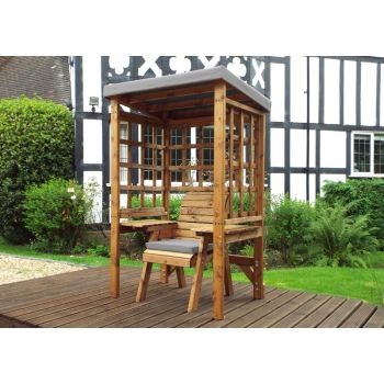 Wentworth Single Arbour - W120 x D92 x H194 cm - Fully Assembled - Grey Cushion and Sun Canopy Included