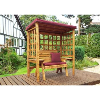 Wentworth Two Seat Arbour - W172 x D92 x H194 cm - Fully Assembled - Burgundy Cushion and Sun Canopy Included