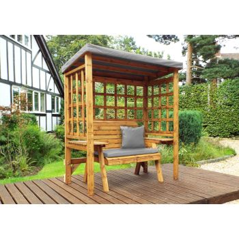 Wentworth Two Seat Arbour - W172 x D92 x H194 cm - Fully Assembled - Grey Cushion and Sun Canopy Included