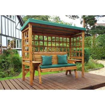 Wentworth Three Seater Arbour - W225 x D92 x H194 cm - Fully Assembled - Green Cushion and Sun Canopy Included