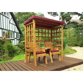 Henley Twin Seat Arbour - W172 x D81 x H193 cm - Fully Assembled - Burgundy Cushion and Roof Cover Included