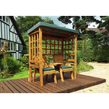 Henley Twin Seat Arbour - W172 x D81 x H193 cm - Fully Assembled - Green Cushion and Roof Cover Included