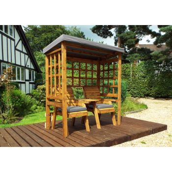 Henley Twin Seat Arbour - W172 x D81 x H193 cm - Fully Assembled - Grey Cushion and Roof Cover Included