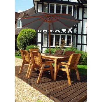 Six Seater Rectangular Table Set with Cushions - W290 x D245 x H98 - Fully Assembled - Grey