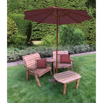 Grand Twin Angled Chair with Coffee Table - W240 x D90 x H98 cm - Fully Assembled - Burgundy Cushion Included