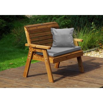 Traditional Two Seater Bench with Grey Cushions - Fully Assembled W118 x D74 x H98