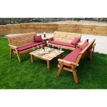 Nine Seater Balmoral Deluxe Garden Furniture Set - L240 x W284 x H95 cm - Burgundy Cushion Included