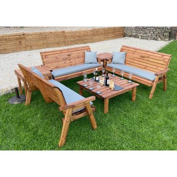 Nine Seater Balmoral Deluxe Garden Furniture Set - L240 x W284 x H95 cm - Grey Cushion Included