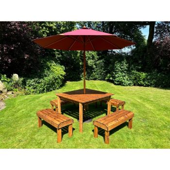 Knights Eight Seater Garden Furniture Table Set - L160 x W170 x H80 cm - Burgundy Parasol Included