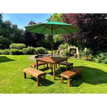 Knights Eight Seater Garden Furniture Table Set - L160 x W170 x H80 cm - Green Parasol Included