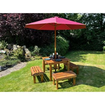 Knights Four Seater Garden Furniture Table Set - L160 x W170 x H80 cm - Burgundy Parasol Included