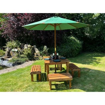 Knights Four Seater Garden Furniture Table Set - L160 x W170 x H80 cm - Green Parasol Included