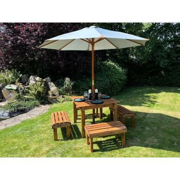 Knights Four Seater Garden Furniture Table Set - L160 x W170 x H80 cm - Grey Parasol Included