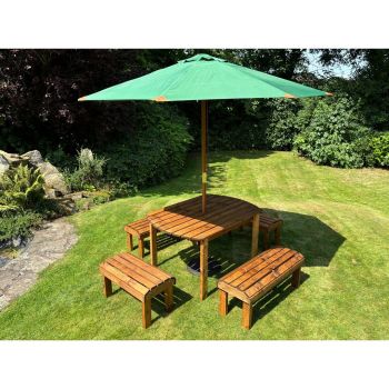 Knights Six Seater Garden Furniture Rectangular Set - L290 x W245 x H80 cm - Green Parasol Included
