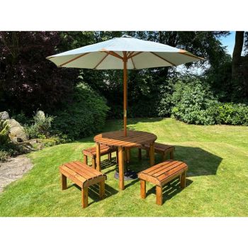 Knights Four Seater Garden Furniture Round Table Set - L230 x W230 x H80 cm - Grey Parasol Included