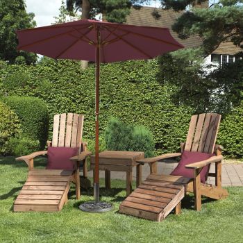 Aidandack Patio Set, Relax Chairs with Side Table - W200 x D145 x H95 cm - Fully Assembled - Burgundy Cushion and Parsol Included