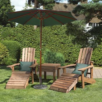 Aidandack Patio Set, Relax Chairs with Side Table - W200 x D145 x H95 cm - Fully Assembled - Green Cushion and Parsol Included